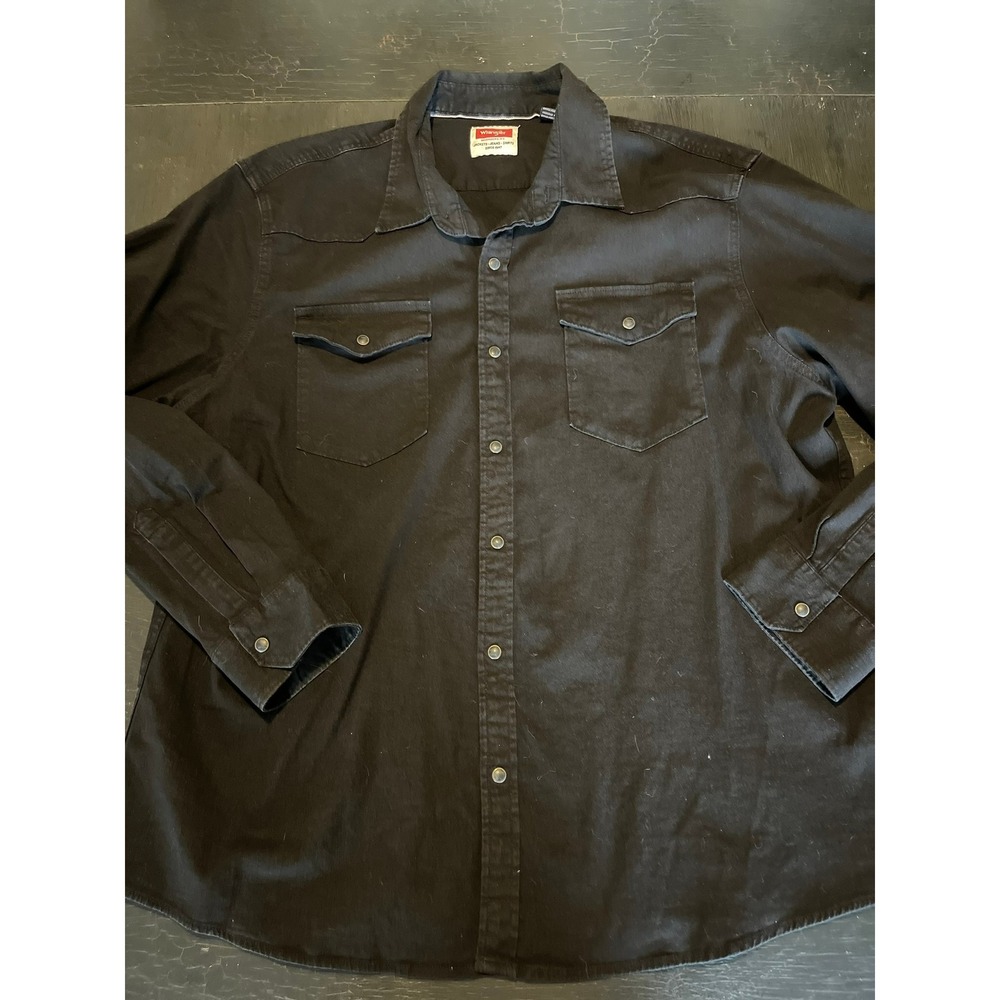 Wrangler Black Denim  Western Snap Front Long Sleeve Denim Shirt‎ Mens 2XL